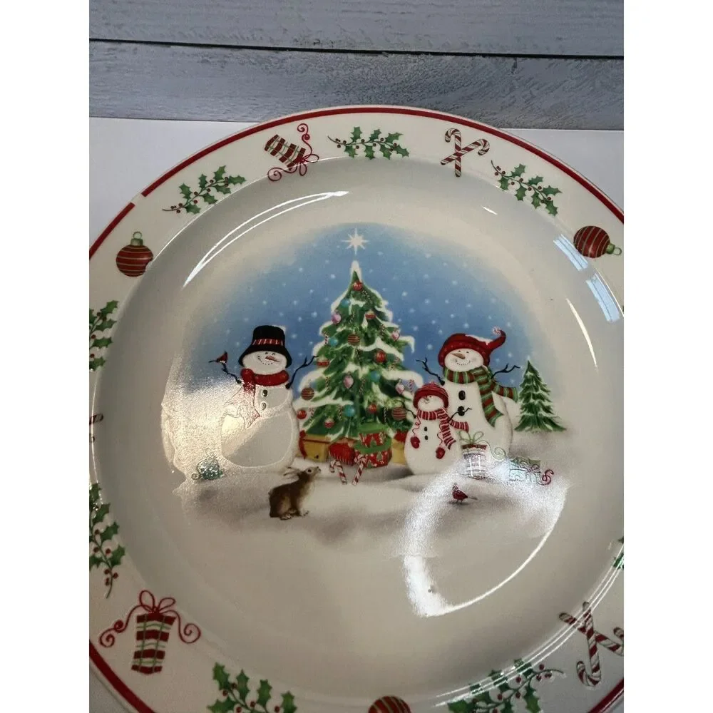 Christmas Snowman Decorative Plate 10in Winter Holiday Tree Snow Folk Art Decor